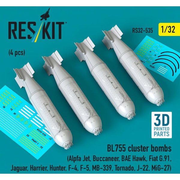 BL755 cluster bombs (4 pcs) (Alpfa Jet, Buccaneer, BAE Hawk, Fiat G.91, Jaguar, Harrier, Hunter, F-4, F-5, MB-339, Tornado, J-22, MiG-27) (3D Printed)