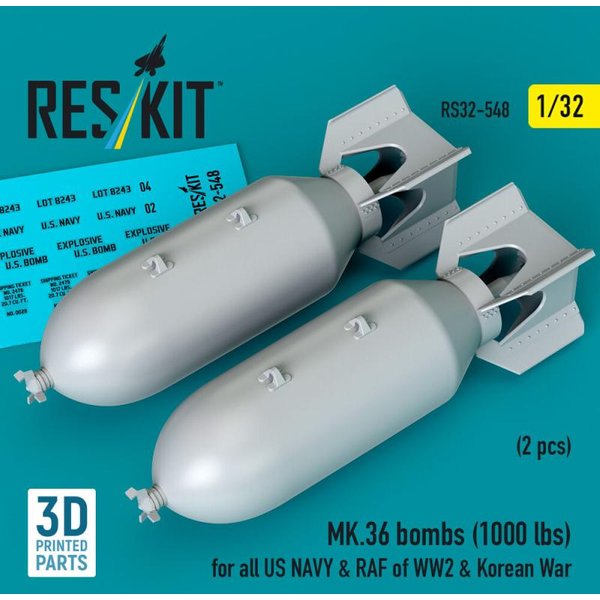MK.36 bombs (1000 lbs) for all US NAVY & RAF of WW2 & Korean War (2 pcs) (3D Printed)