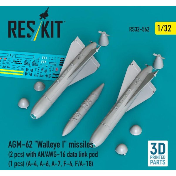 AGM-62 Walleye I missiles (2 pcs) with AN/AWG-16 data link pod (1 pcs) (A-4, A-6, A-7, F-4, F/A-18) (3D Printed)