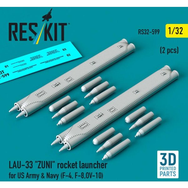 LAU-33 ZUNI rocket launcher for US Army & Navy (2 pcs) (F-4, F-8, OV-10) (3D Printed)