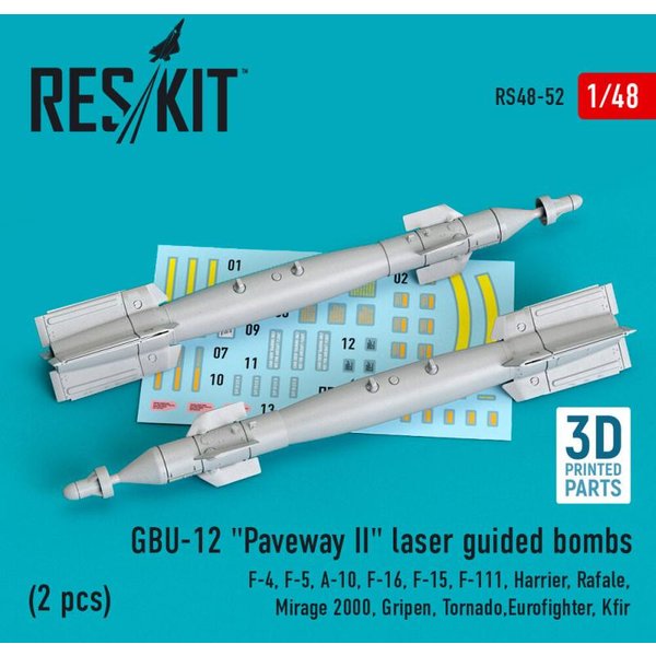 GBU-12 Paveway II laser guided bombs (2 pcs) (F-4, F-5, A-10, F-16, F-15, F-111, Harrier, Rafale, Mirage 2000, Gripen, Tornado,Eurofighter, Kfir) (3D Printed)