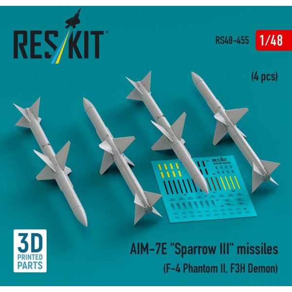 AIM-7E Sparrow III missiles (4 pcs) (F-4 Phantom II, F3H Demon) (3D Printed)