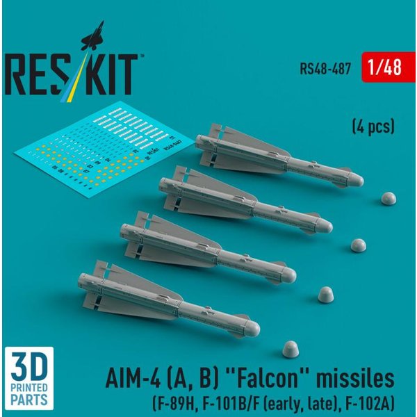 AIM-4 (A, B) Falcon missiles (4 pcs) (F-89H, F-101B/F (early, late), F-102A) (3D Printed)