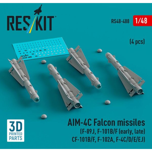 AIM-4C Falcon missiles (F-89J, F-101B/F (early, late), CF-101B/F, F-102A, F-4C/D/E/EJ) (4 pcs) (3D Printed)