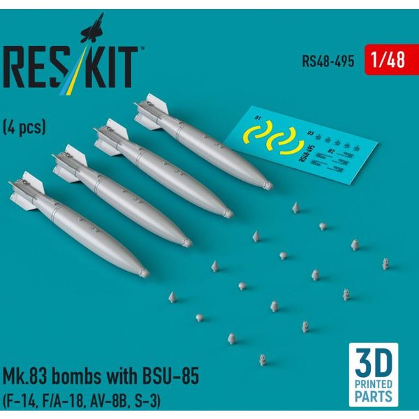 Mk.83 bombs with BSU-85 (4 pcs) (F-14, F/A-18, AV-8B, S-3) (3D printed)