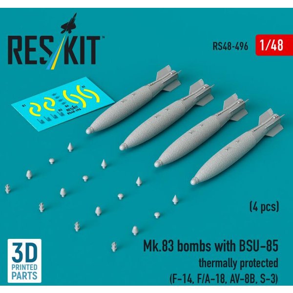 Mk.83 bombs with BSU-85 thermally protected (4 pcs) (F-14, F/A-18, AV-8B, S-3) (3D printed)