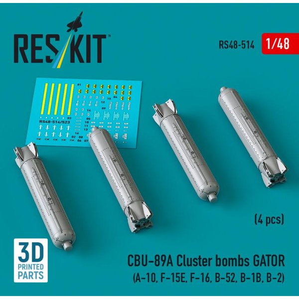 CBU-89A cluster bombs GATOR (4 pcs) (A-10, F-15E, F-16, B-52, B-1B, B-2) (3D Printed)