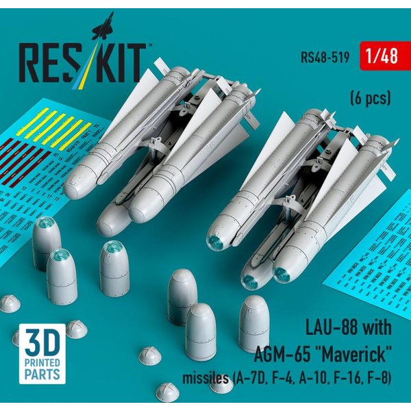 LAU-88 with (2 pcs) AGM-65 Maverick missiles (6 pcs) (A-7D, F-4, A-10, F-16) (3D Printed)