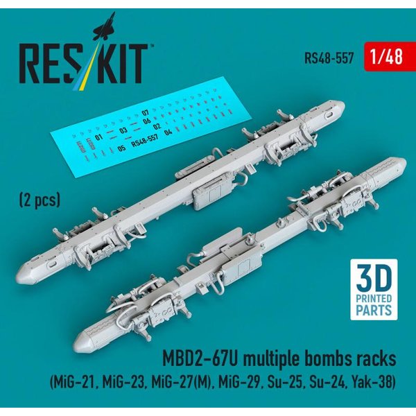 MBD2-67U multiple bombs racks (2 pcs) (MiG-21, MiG-23, MiG-27(?), MiG-29, Su-25, Su-24, Yak-38) (3D Printed)