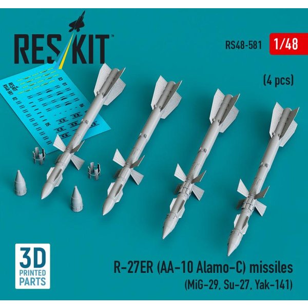 R-27ER (AA-10 Alamo-C) missiles (4 pcs) (MiG-29, Su-27, Yak-141) (3D Printed)