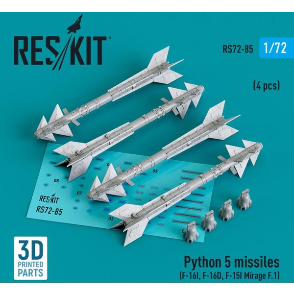 Python 5 missiles (4 pcs) (F-16I, F-16D, F-15I, Mirage F.1) (3D Printed)