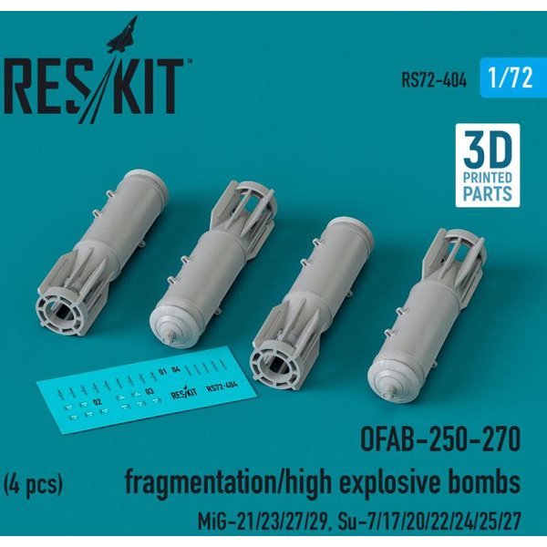 OFAB-250-270 fragmentation/high explosive bombs (4 pcs) (MiG-21/23/27/29, Su-7/17/20/22/24/25/27) (3D Printed)