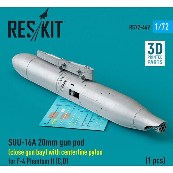 SUU-16A 20mm gun pod (close gun bay) with centerline pylon for F-4 Phantom II (C,D) (1 pcs) (3D Printed)