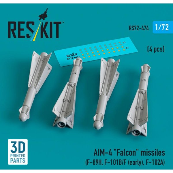 AIM-4 Falcon missiles (4 pcs) (F-89H, F-101B/F (early), F-102A) (3D Printed)