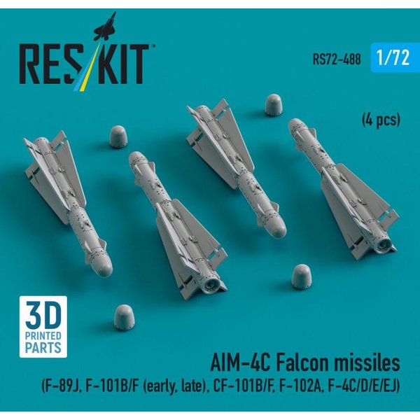 AIM-4C Falcon missiles (F-89J, F-101B/F (early, late), CF-101B/F, F-102A, F-4C/D/E/EJ) (4 pcs) (3d Printed)