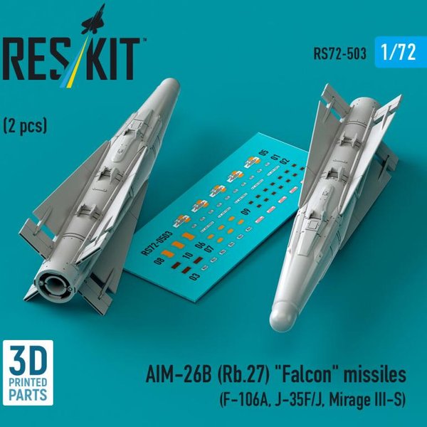 AIM-26B (Rb.27) Falcon missiles (2 pcs) (F-106A, J-35F/J, Mirage III-S) (3D Printed)