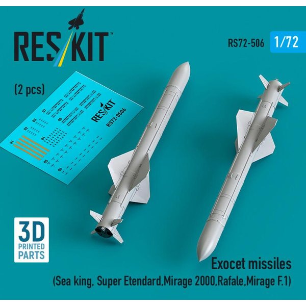 Exocet missiles (2 pcs) (Sea King, Super Etendard, Mirage 2000, Rafale, Mirage F.1) (3D Printed)