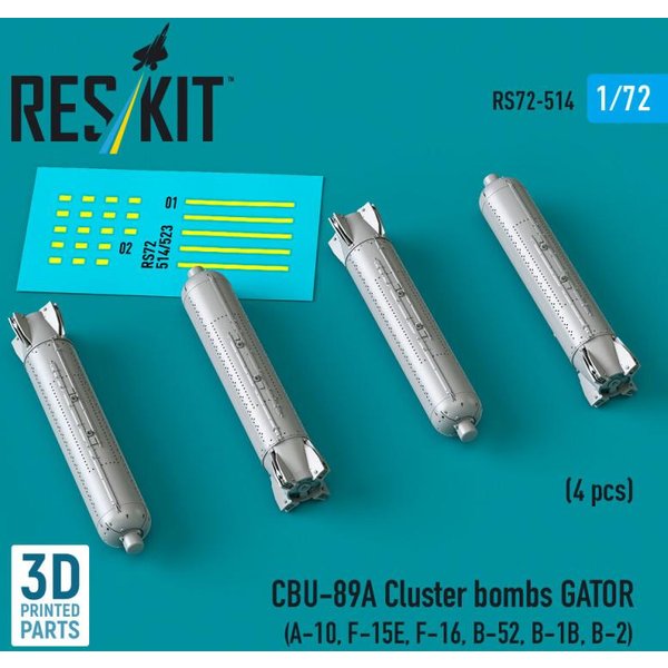 CBU-89A cluster bombs GATOR (4 pcs) (A-10, F-15E, F-16, B-52, B-1B, B-2) (3D Printed)