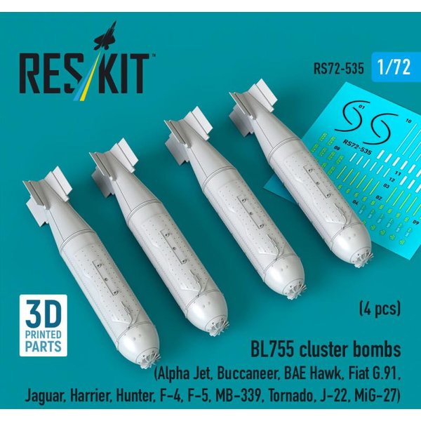 BL755 cluster bombs (4 pcs) (Alpha Jet, Buccaneer, BAE Hawk, Fiat G.91, Jaguar, Harrier, Hunter, F-4, F-5, MB-339, Tornado, J-22, MiG-27) (3D Printed)