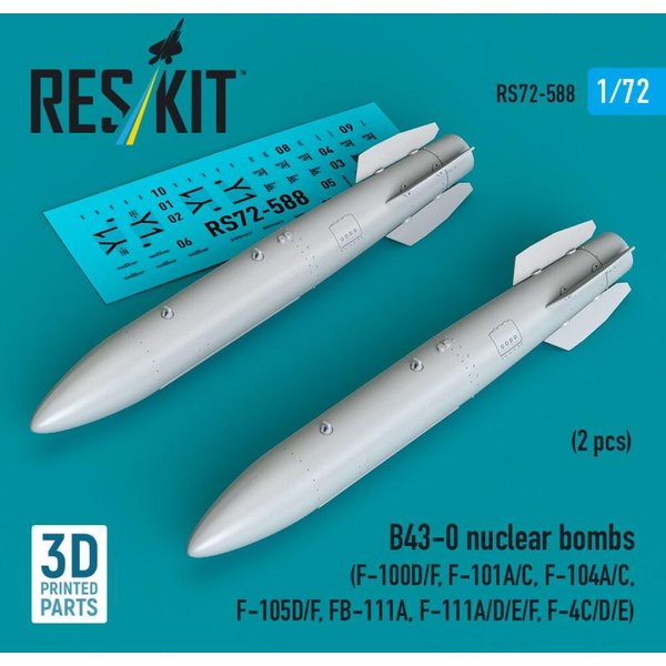 B43-0 nuclear bombs (2 pcs) (F-100D/F, F-101A/C, F-104A/C, F-105D/F, FB-111A, F-111A/E/D/F, F-4C/D/E) (3D Printed)