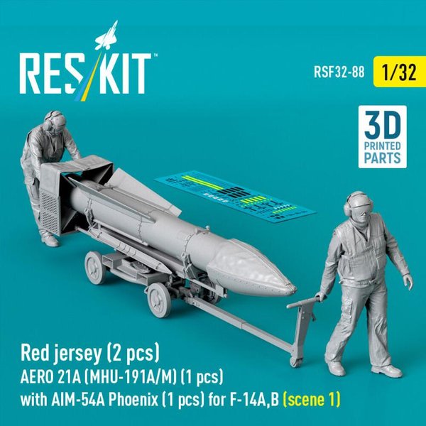 Red jersey (2 pcs) AERO 21A (MHU-191A/M) (1 pcs) with AIM-54A Phoenix (1 pcs) for F-14A,B (scene 1) (3D Printed)