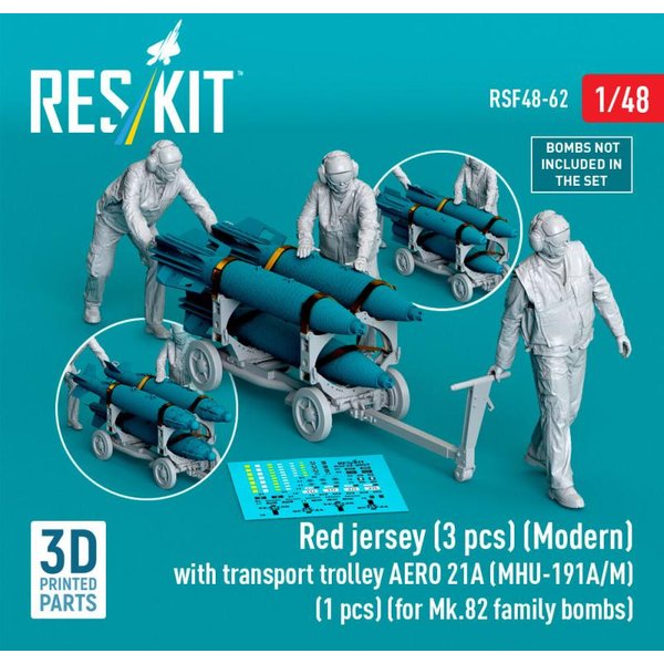 Red jersey (3 pcs) (Modern) with transport trolley AERO 21A (MHU-191A/M) (1 pcs) (for Mk.82 family bombs) (3D Printed)