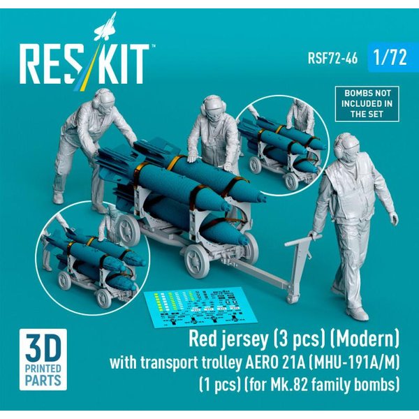 Red jersey (3 pcs) (Modern) with transport trolley AERO 21A (MHU-191A/M) (1 pcs) (for Mk.82 family bombs) (3D Printed)