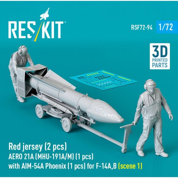 Red jersey (2 pcs) AERO 21A (MHU-191A/M) (1 pcs) with AIM-54A Phoenix (1 pcs) for F-14A,B (scene 1) (3D Printed)