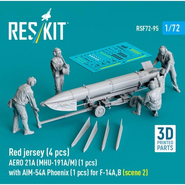 Red jersey (4 pcs) AERO 21A (MHU-191A/M) (1 pcs) with AIM-54A Phoenix (1 pcs) for F-14A,B (scene 2) (3D Printed)