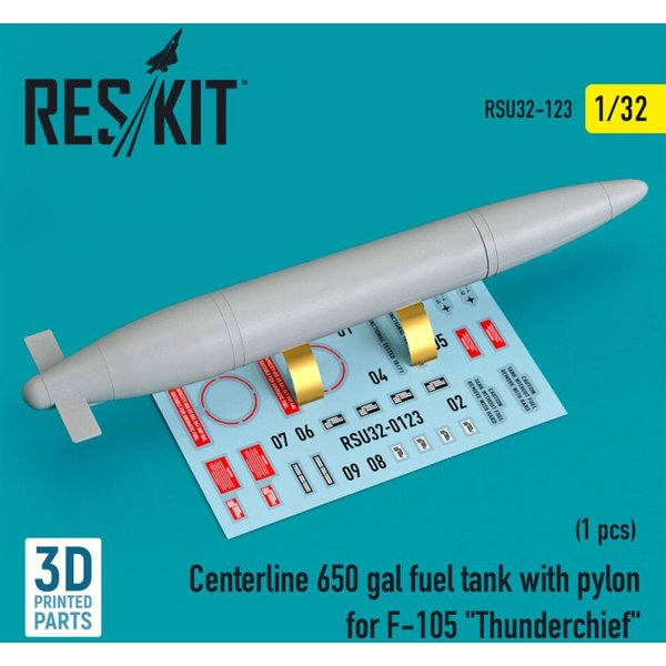 Centerline 650 gal fuel tank with pylons for F-105 Thunderchief (1 pcs) (3D Printed)