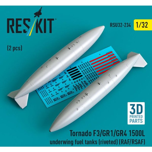 Tornado F3/GR1/GR4 1500L underwing fuel tanks (riveted) (RAF/RSAF) (2 pcs) (3D Printed)