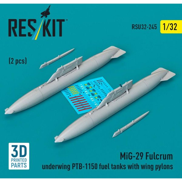 MiG-29 Fulcrum underwing PTB-1150 fuel tanks with wing pylons (2 pcs) (3D Printed)