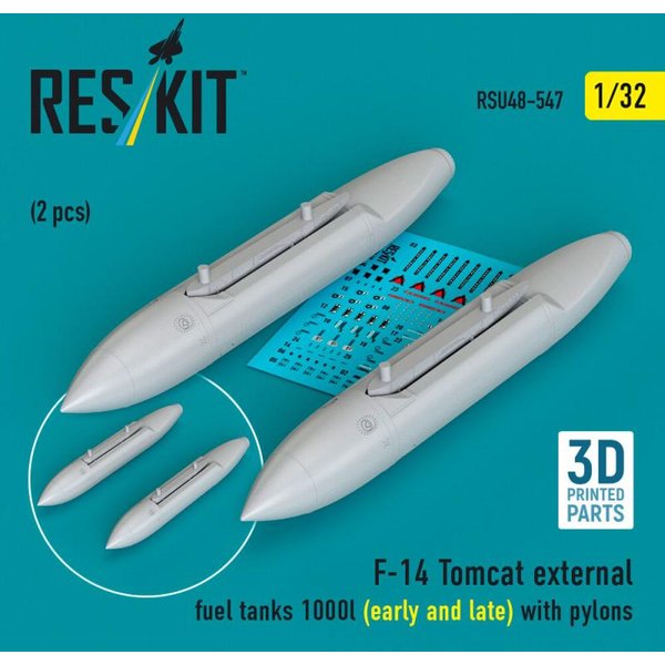 F-14 Tomcat external fuel tanks 1000l (early and late) with pylons (2pcs) (3D Printed)