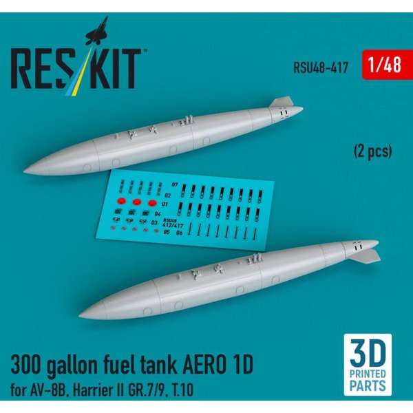 300 gallon fuel tank AERO 1D for AV-8B, Harrier II GR.7/9, T.10 (2 pcs) (3D Printed)