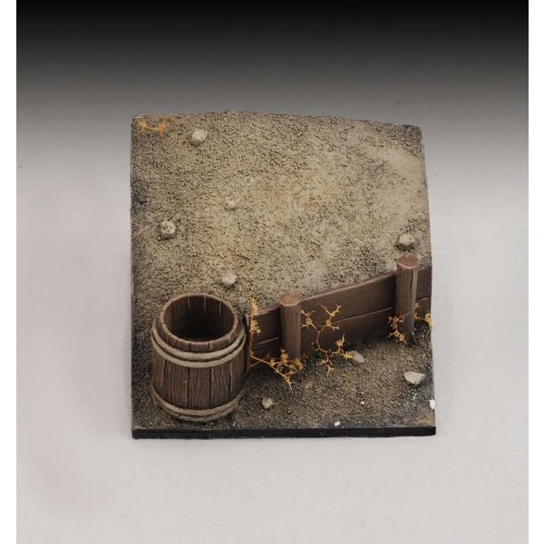 Base with bucket and wooden wall