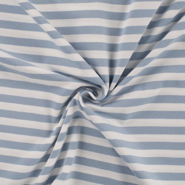 Maille Jersey Coton Rayure 1Cm éCru Et Bleu Clair - Mondial Tissus-image