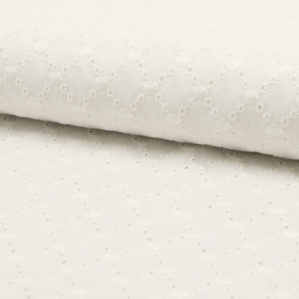 Tissu Coton à Broderie Anglaise Fleurs AjouréS Et Gros Pois éCru - Mondial Tissus-image