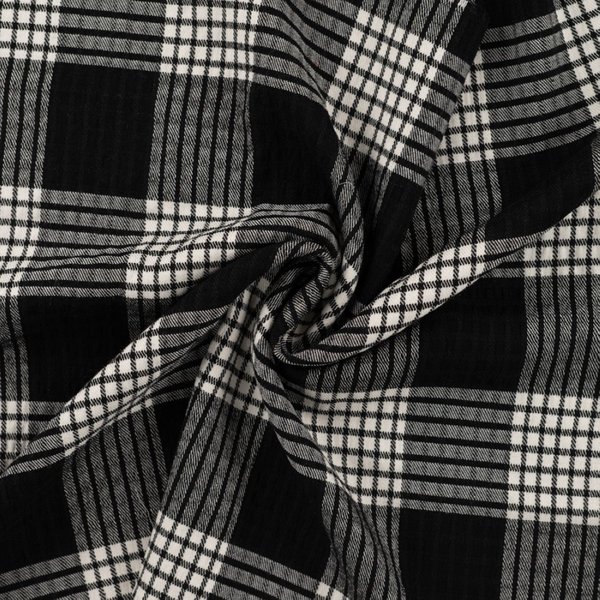 Tissu Twill Viscose Stretch Imprimé Tartan Noir Blanc - Mondial Tissus-image