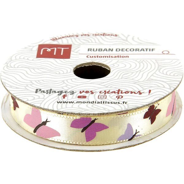 Bobine Ruban Satin Papillons 3,5 M X 9 Mm - Mt - Mondial Tissus-image