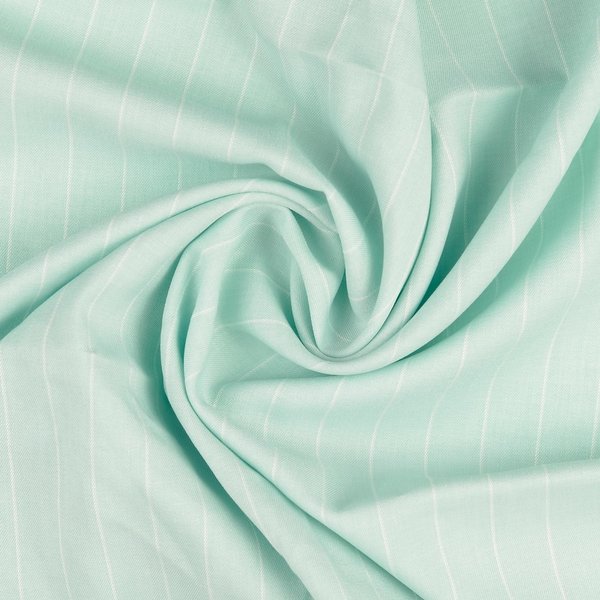 Tissu Sergé Polyviscose LéGer Rayures Fines Blanc Menthe - Mondial Tissus-image