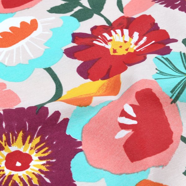 Tissu Bachette Enduit Nappage Imprimé Grosse Fleur NaïVe Multicolore - Mondial Tissus-image