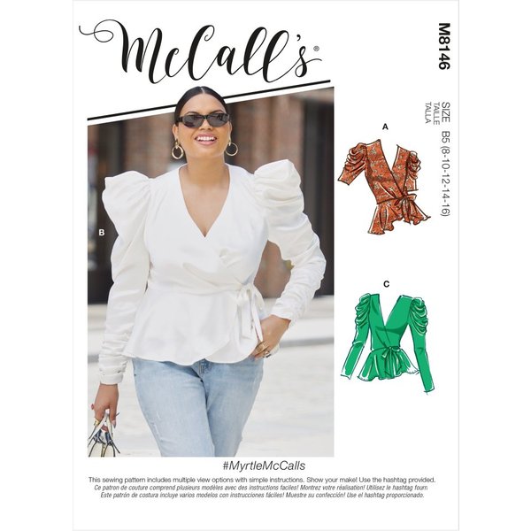 Patron Mccall's 8146RR - Top Croisé Avec Variations De Manches Du 46 Au 52 - Mccall's - Mondial Tissus-image