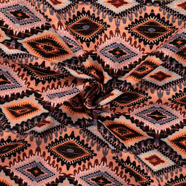 Tissu Voile Coton Rayure Lurex Imprimé MosaïQue Bleu - Mondial Tissus-image
