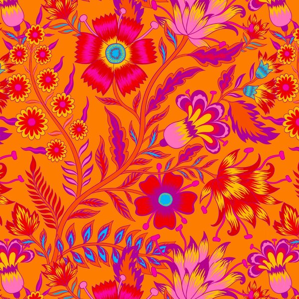 Toile Semi Panama Fleur Luxuriante Orange - Mondial Tissus-image