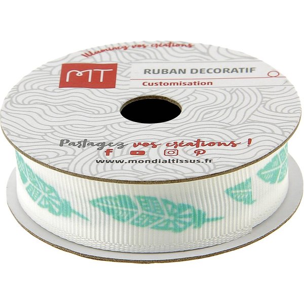 Bobine Ruban Gros Grain Plumes 16 Mm X 3,5 M Mt - Mt - Mondial Tissus-image