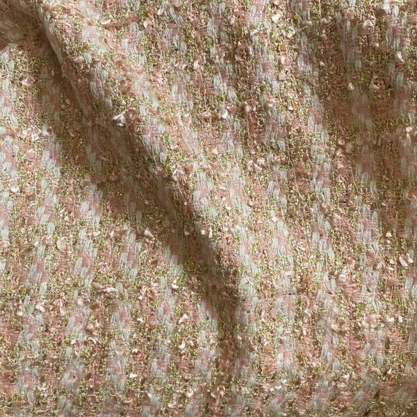 Tissu Tweed éPais Rose Blanc Sequins Transparents - Mondial Tissus-image