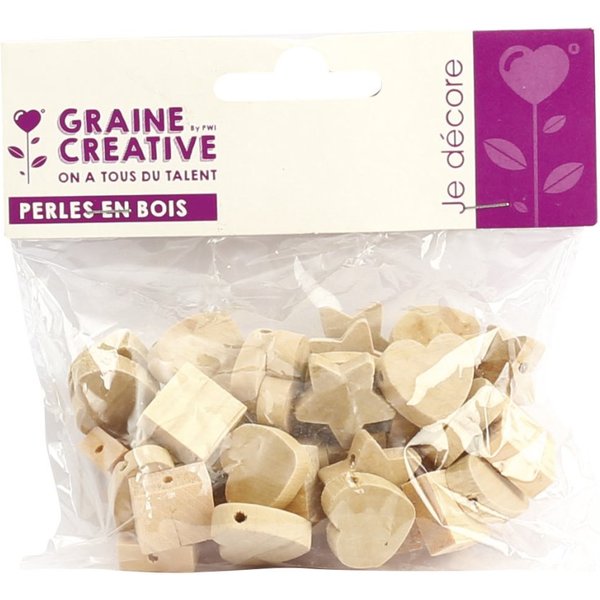 Sachet 40 Perles Bois Formes Assorties - Graine Créative - Mondial Tissus-image