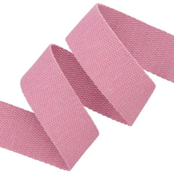 Sangle Coton Vieux Rose Trame Lurex Or 23 Mm - MT - Mondial Tissus-image