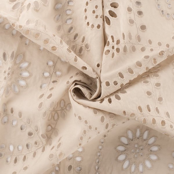 Tissu Popeline Coton Brodé Farandole De Fleurs Beige - Mondial Tissus-image