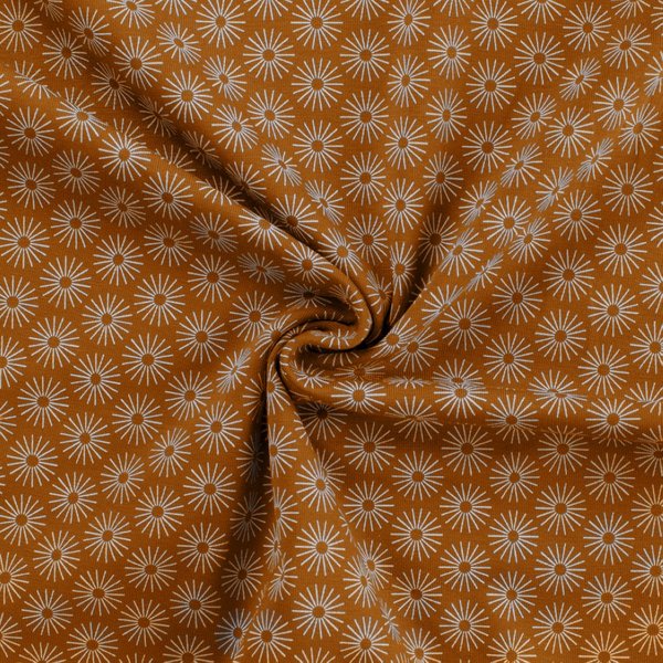 Maille Jersey Coton ImpriméE Soleil GéOméTrique Camel - Mondial Tissus-image